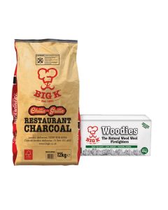Chilla-Grilla 12kg (RCH12FSC) Lumpwood Charcoal & Woodies Wood Wool Firelighters (FLBOXWOOD) Bundle