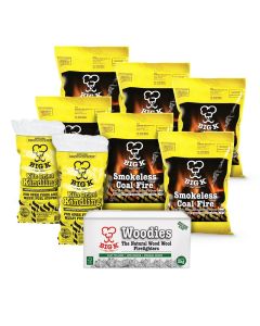 6 x Smokeless Coal (SCF20) - 20kg Bag, 2 x Kiln Dried Kindling - Small Yellow Bag (KW02) & 1 x Woodies Wood Wool Firelighters in a Box (FLBOXWOOD) Bundle