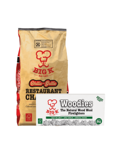 Chilla-Grilla 12kg (RCH12FSC) Lumpwood Charcoal & Woodies Wood Wool Firelighters (FLBOXWOOD) Bundle