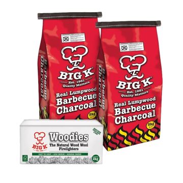 2 x Real Lumpwood Charcoal 5kg (CH05W) & Woodies Wood Wool Firelighters in a Box (FLBOXWOOD) Bundle