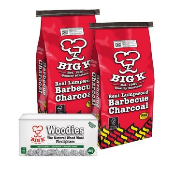 2 x Real Lumpwood Charcoal (FSCCH05) - 5kg FSC® Certified Bag & Woodies Wood Wool Firelighters in a Box (FLBOXWOOD) Bundle