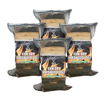 4 x Kiln Dried Hardwood Logs (LG01KD) FSC® Certified and Grown in Britain - Net Bags Bundle
