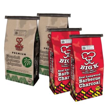 2 x Coconut Shell Briquettes (CONUTB04) & 2 x Real Lumpwood Charcoal (CH05W) - 5kg Bag Bundle