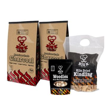 2 x Premium Grade Lumpwood Charcoal FSC® Certified (PCH05FSC) - 5kg Bag, 1 x Kiln Dried Kindling - Large Black Bag FSC® Certified (KW01FSC) & 1 x Woodies Wood Wool Firelighters (FLWOOD) Bundle