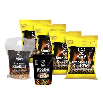 4 x Smokeless Coal (SCF10) - 10kg Bag, 1 x Kiln Dried Kindling - Large Black Bag FSC® Certified (KW01FSC) & 1 x Woodies Wood Wool Firelighters (FLWOOD) Bundle