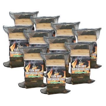 10 x Kiln Dried Hardwood Logs (LG01KD) FSC® Certified and Grown in Britain - Net Bags Bundle