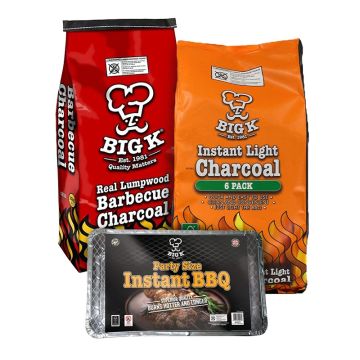 Real Lumpwood Charcoal 10kg (CH10), Six Individual Bags of Instant Light Lumpwood Charcoal FSC® Certified (IL06FSC) & Large Party Sized Disposable Barbecue (DBPARTY) Bundle