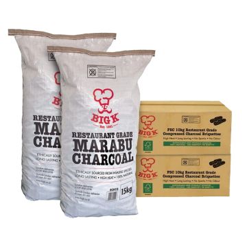 2 x 15kg Professional Marabu Lumpwood Charcoal (RCH15) & 2 x Au Natural 10kg FSC® Certified (RCB10FSC) Lumpwood Charcoal Briquettes Bundle