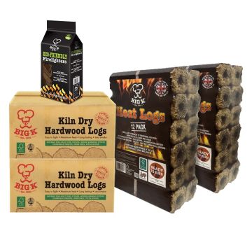 2 x Compressed Saw Dust Heat Logs (LGHEATFSC), 2 x Kiln Dried FSC® Certified Wood in a Box (LGBOXKD) & Eco Friendly PEFC Certified Firelighter Cubes (FL96) Bundle