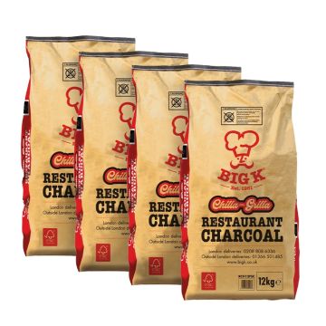 4 x Chilla-Grilla 12kg (RCH12FSC) Bag Restaurant Grade Lumpwood Charcoal Bundle