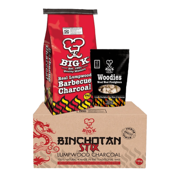 Binchotan Binchostix (BINCHOSTIX10), Woodies Wood Wool Firelighters (FLWOOD) & Real Lumpwood Charcoal (CH05W) Bundle