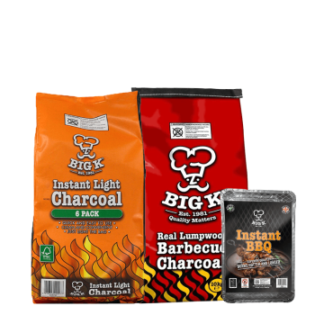 Real Lumpwood Charcoal 10kg (CH10), Six Individual Bags of Instant Light Lumpwood Charcoal FSC® Certified (IL06FSC) & Large Party Sized Disposable Barbecue (DBPARTY) Bundle