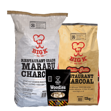 Chilla-Grilla 12kg (RCH12FSC), Marabu Lumpwood Charcoal 15kg (RCH15) & Woodies Wood Wool Firelighters Bundle