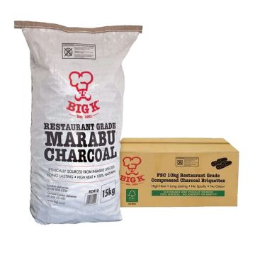 15kg Professional Marabu Lumpwood Charcoal (RCH15) & Au Natural 10kg FSC® Certified (RCB10FSC) Lumpwood Charcoal Briquettes Bundle