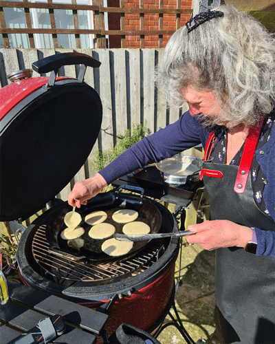 Sue cooking pancakes